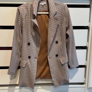 Checkered Double-Breasted Blazer
